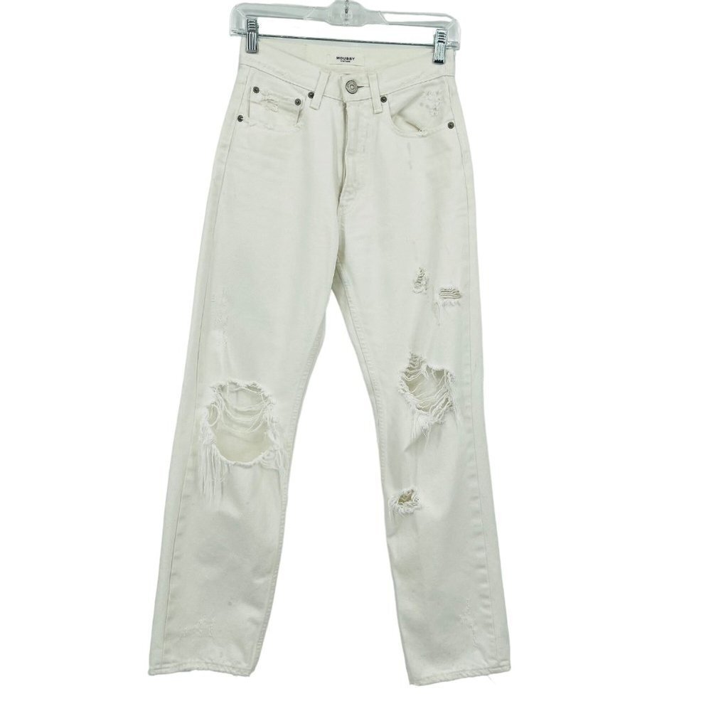 Moussy‎ Vintage Women's White Hialeah Wide Straight Jeans Size 25 Ripped